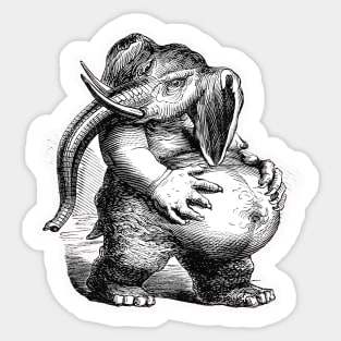 Paunchy elephant vintage drawing in black with white background Sticker